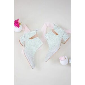 NEW Kate Whitcomb Brit Sparkly Rhinestone Boot Bootie Block High Heel Shoe Pearl